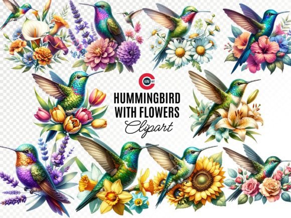 Download Hummingbird with Flowers Clipart - Premium Bundle