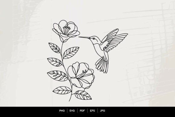 Download Hummingbird Floral Line Art SVG - Premium Resources