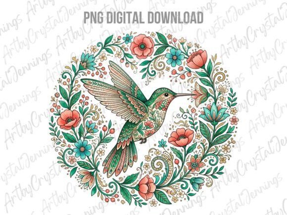 Download Floral Folk Art Hummingbird PNG - Premium Resources