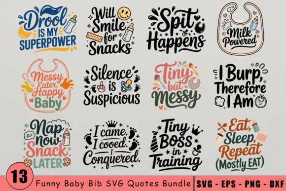Download Funny Baby Bib Quotes SVG Bundle - Baby Collection