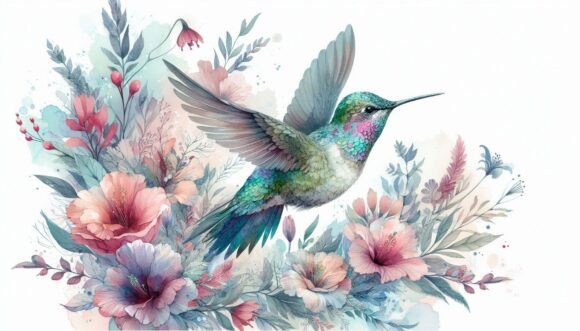 Download Hummingbird Blending into Floral Waterco - Premium Bundle
