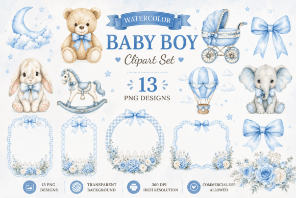 Download Blue Nursery Watercolor Baby Shower - Baby Collection